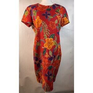 Liz Claiborne Vintage 100% Linen Bold Print Button Back Dress, Size 10 (C2)